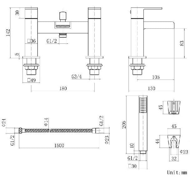 Waterfall Bath Shower Mixer tap Inc Fittings