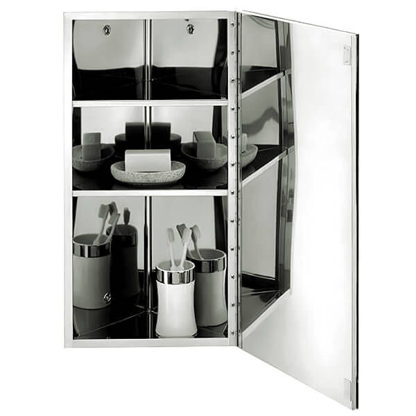 RAK Riva Stainless Steel Single Corner Cabinet With Mirrored Door 380 x 650mm