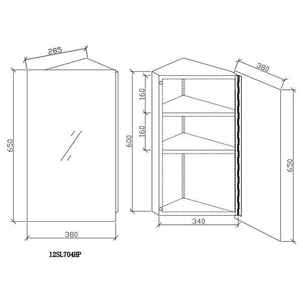 RAK Riva Stainless Steel Single Corner Cabinet With Mirrored Door 380 x 650mm