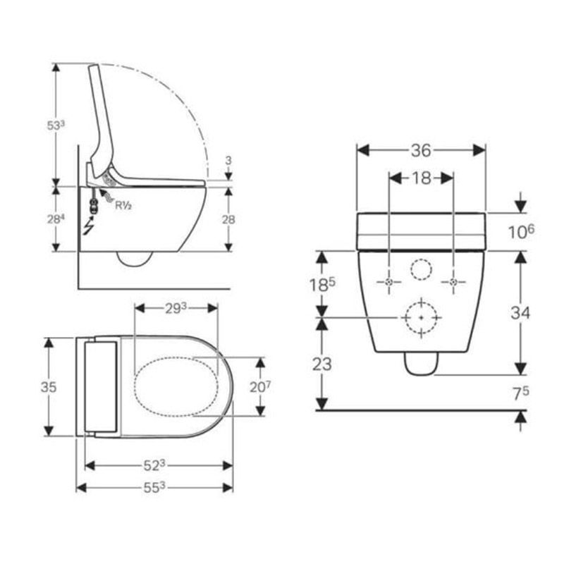 Geberit AquaClean Tuma Comfort Wall Hung WC Bidet Toilet - White Glass