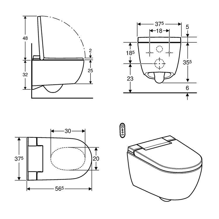 Geberit Aquaclean Alba Rimless Wall Hung Shower Toilet