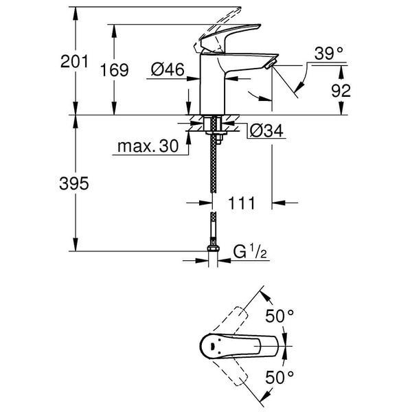 Grohe Eurosmart Deck Mounted Chrome Basin Mixer Tap