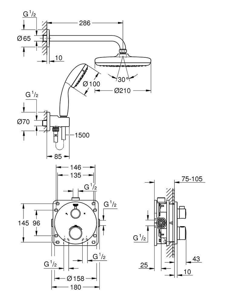 Grohe Grohtherm Perfect Shower Set with Tempesta 210