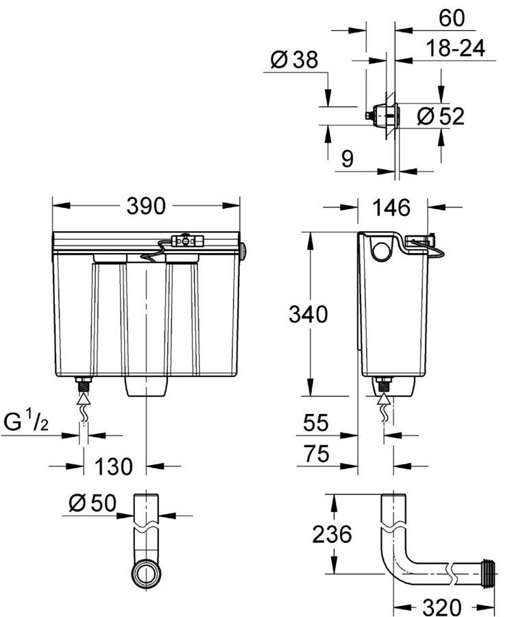 Grohe Concealed Flushing Cistern 39053000