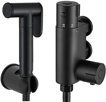 Round Douche Thermostatic Bar Valve with Shower Spray Kit Matt Black