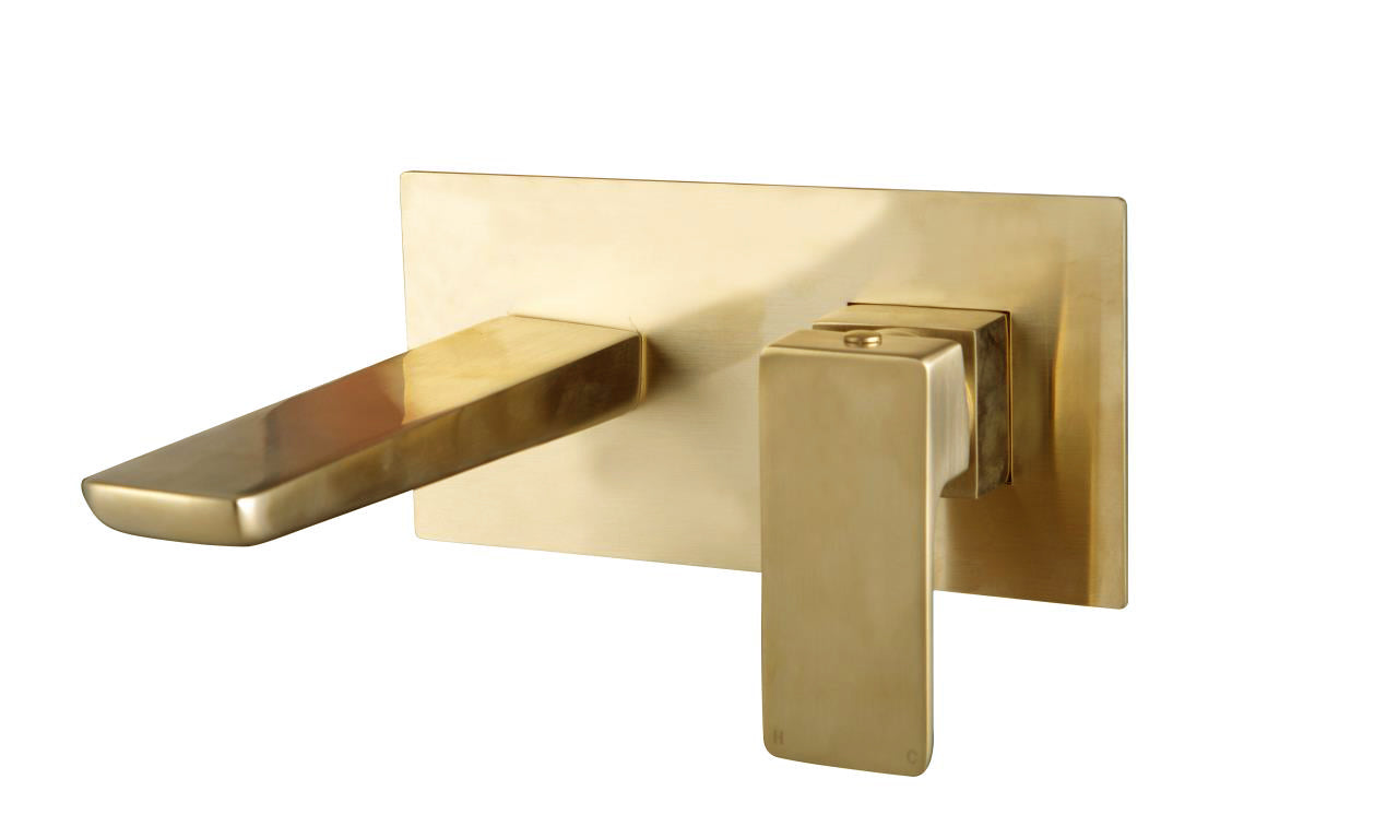 Scudo Muro Brushed Brass Wall Mounted Bath Mixer Tap - BR-BRASS249