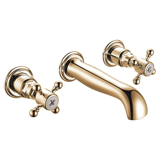 Harrogate 3 Hole Wall Mounted Basin Mixer Brushed Brass