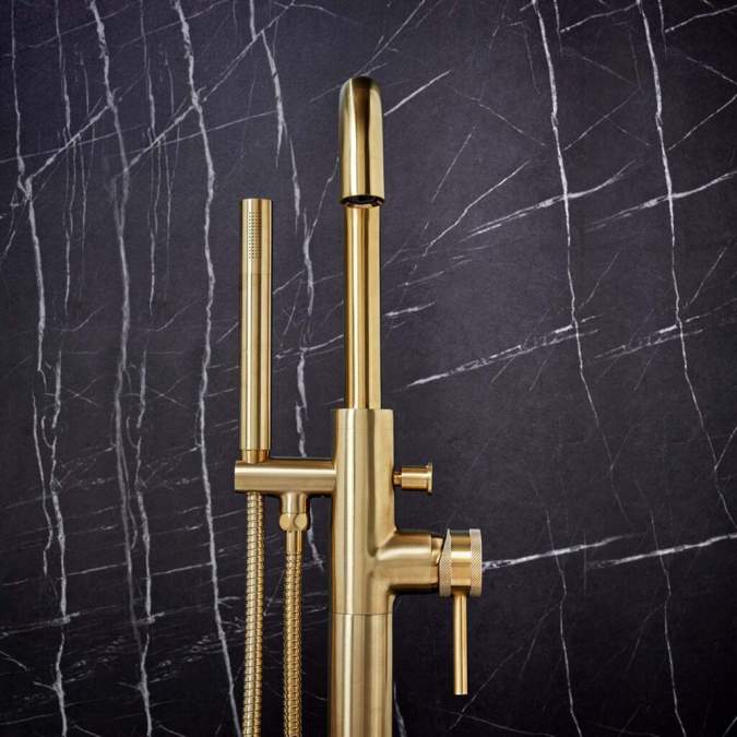 Scudo Core Brushed Brass Freestanding Bath Shower Mixer Tap