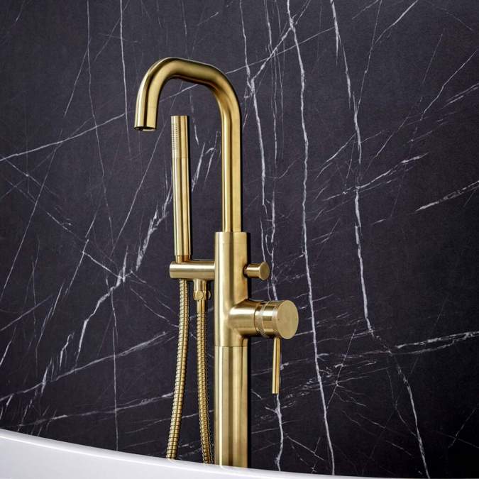 Scudo Core Brushed Brass Freestanding Bath Shower Mixer Tap