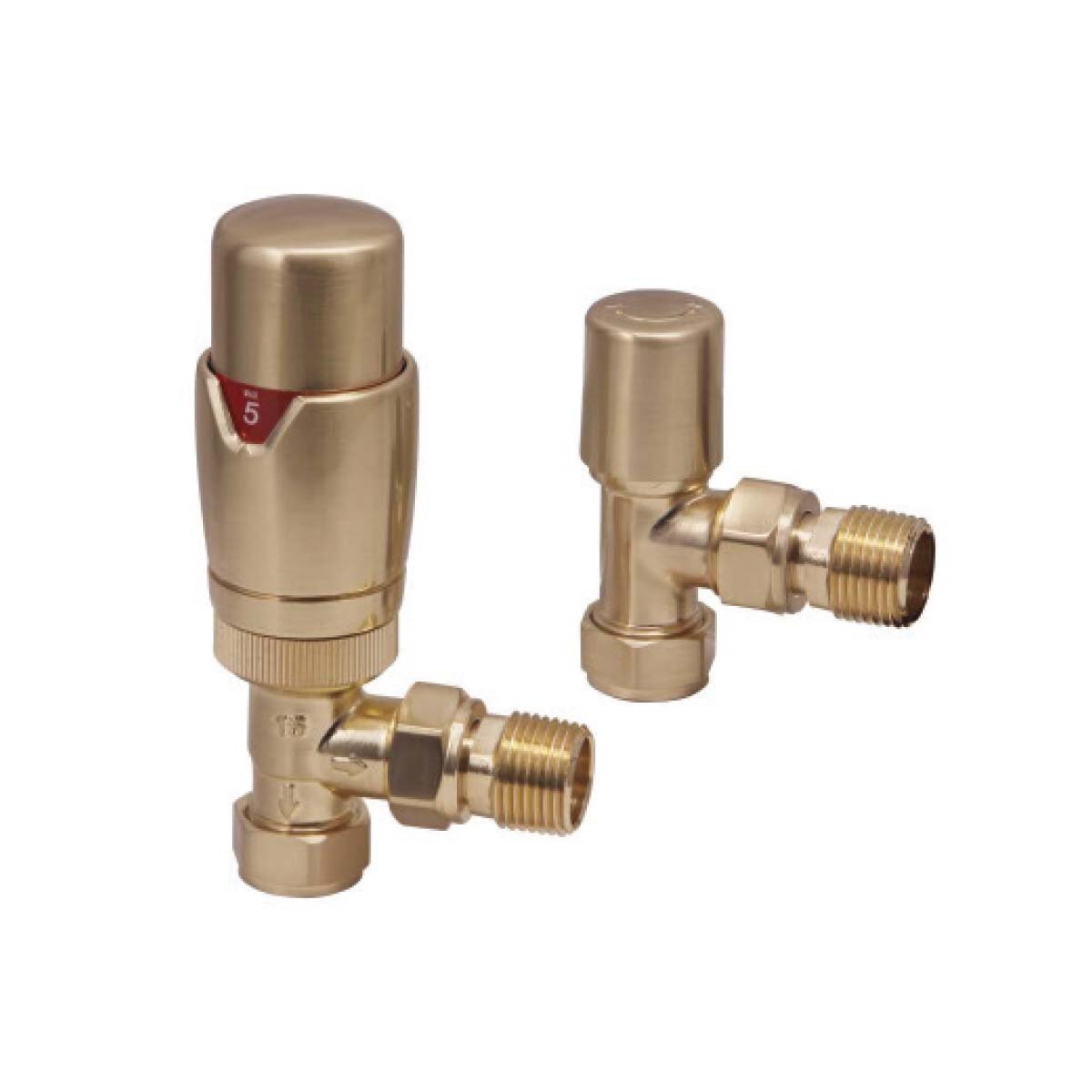 Scudo Brushed Brass Angled TRV Radiator Valves Twin Pack DES-TRV-ANG-BB