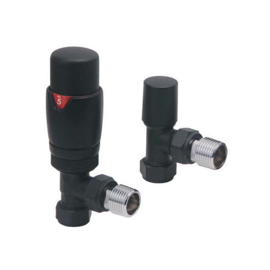 Scudo Designer Black Thermostatic Radiator Valves Angled DES-TRV-ANG-BLK