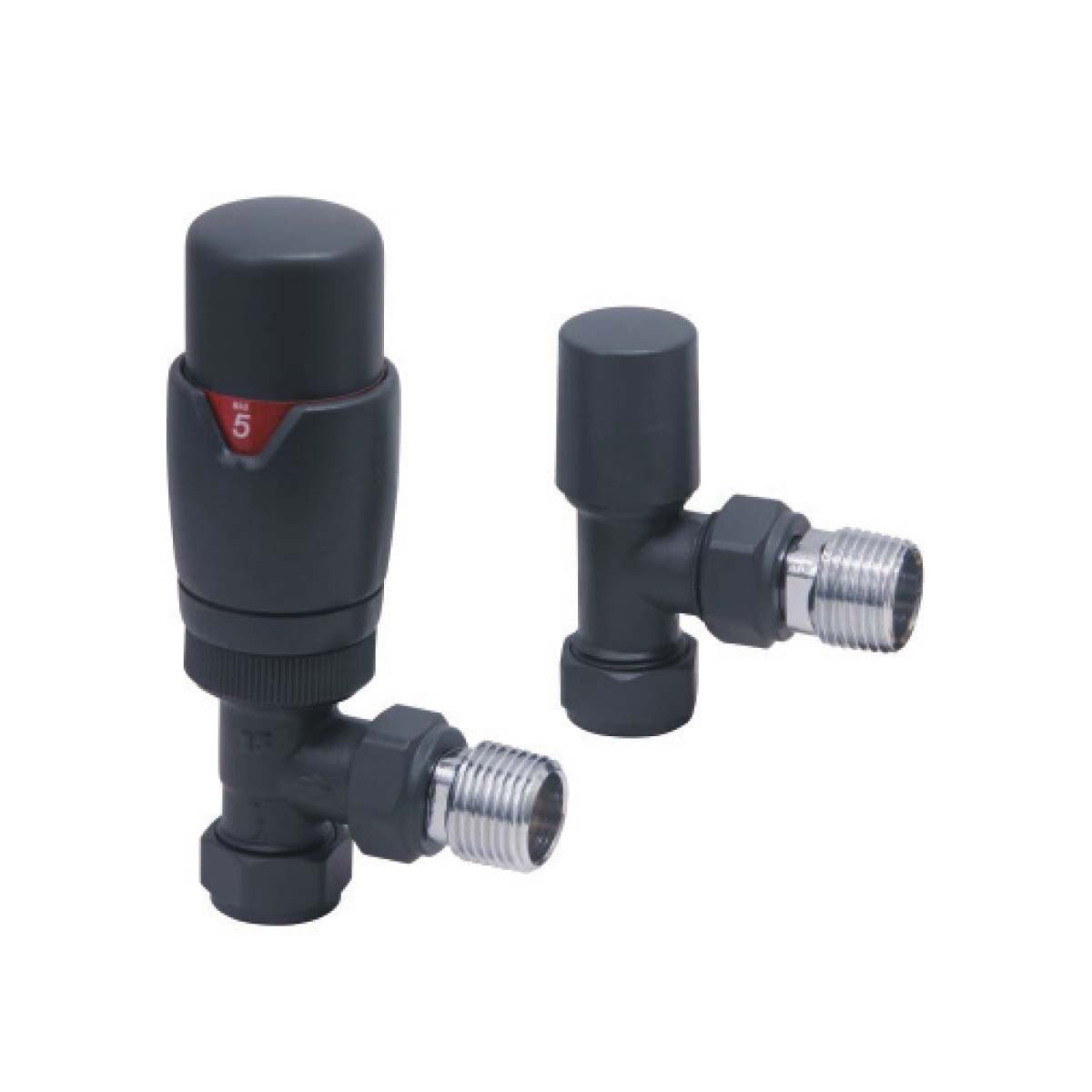 Scudo Carbon Anthracite Angled TRV Radiator Valves Twin Pack DES-TRV-ANG-CARB