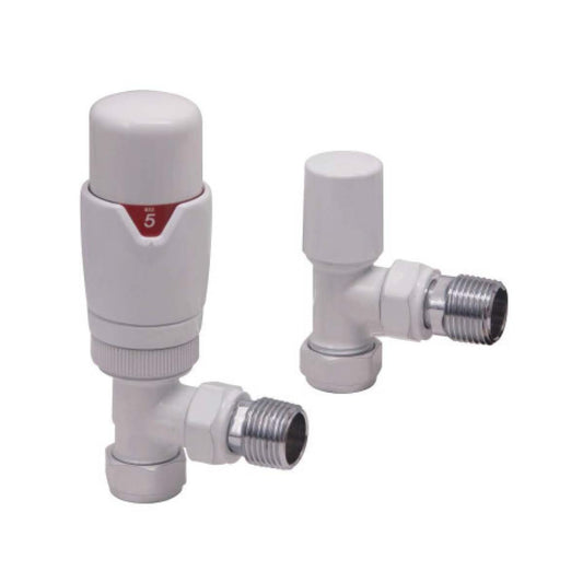 Scudo White Angled TRV Radiator Valves Twin Pack DES-TRV-ANG-WTE