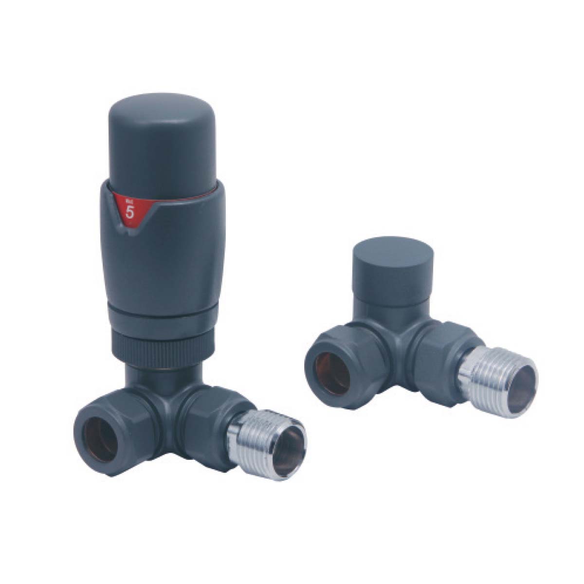 Scudo Anthracite Corner TRV Radiator Valves Twin Pack - Energy Saving