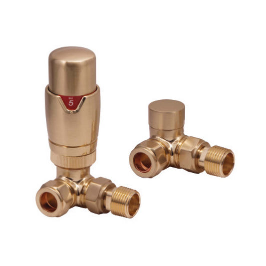 Scudo Brushed Brass Corner TRV Radiator Valves Twin Pack - DES-TRV-CORN-BB