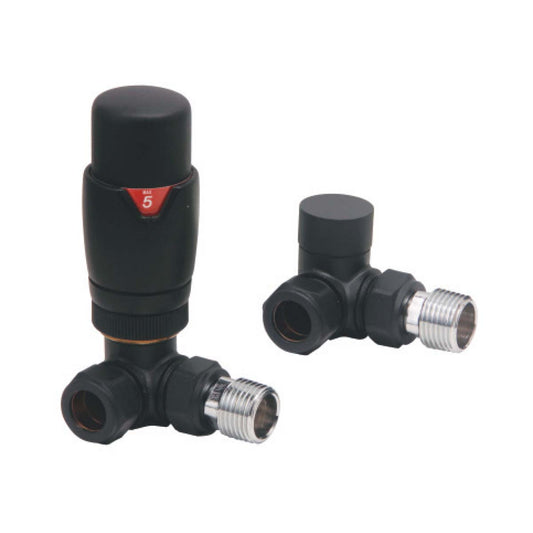 Scudo Matt Black Corner TRV Radiator Valves Twin Pack - DES-TRV-CORN-BLK