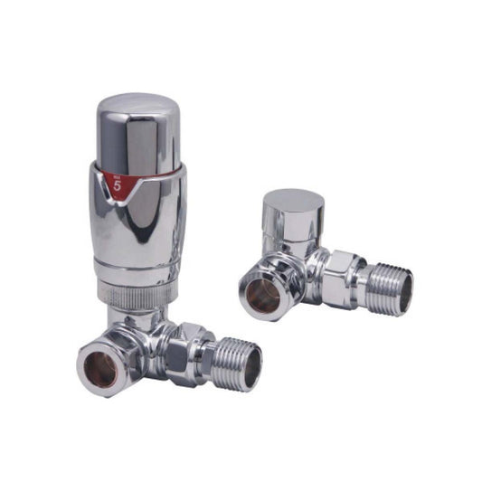 Scudo Chrome Corner TRV Radiator Valves Twin Pack - Energy Saving