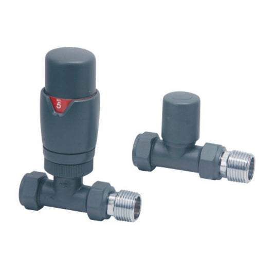 Scudo Anthracite Straight TRV Radiator Valves Twin Pack - DES-TRV-STR-ANT