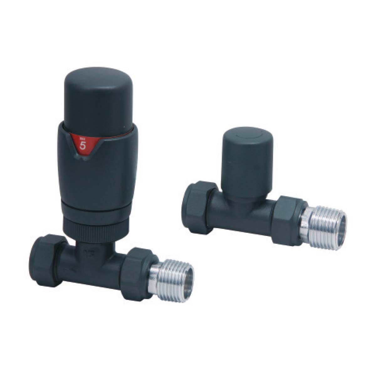 Scudo Carbon Anthracite Straight TRV Radiator Valves Twin Pack - DES-TRV-STR-CARB