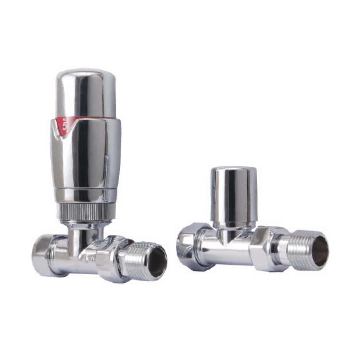 Scudo Chrome Straight TRV Radiator Valves Twin Pack - Energy Saving - DES-TRV-STR-CHR