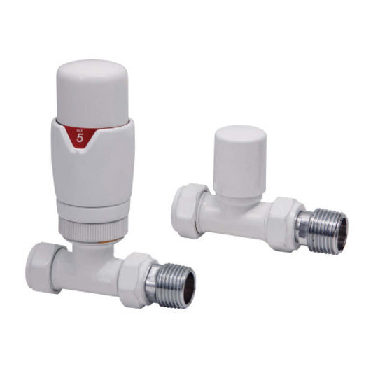 Scudo White Straight TRV Radiator Valves Twin Pack - DES-TRV-STR-WTE