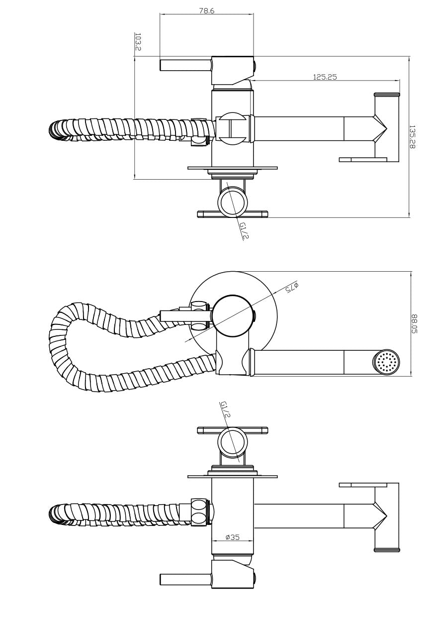 Douche Handset, Flexi, Holder and Outlet Elbow Gunmetal