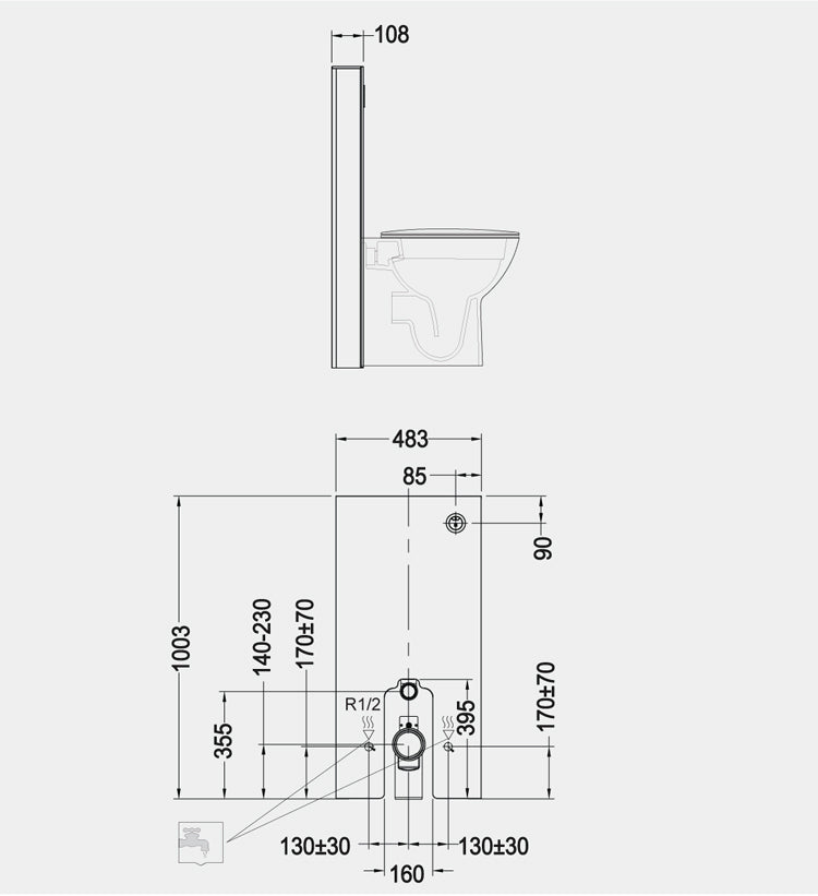 RAK Obelisk Cistern Cabinet for Back to Wall Toilet Pan - Black