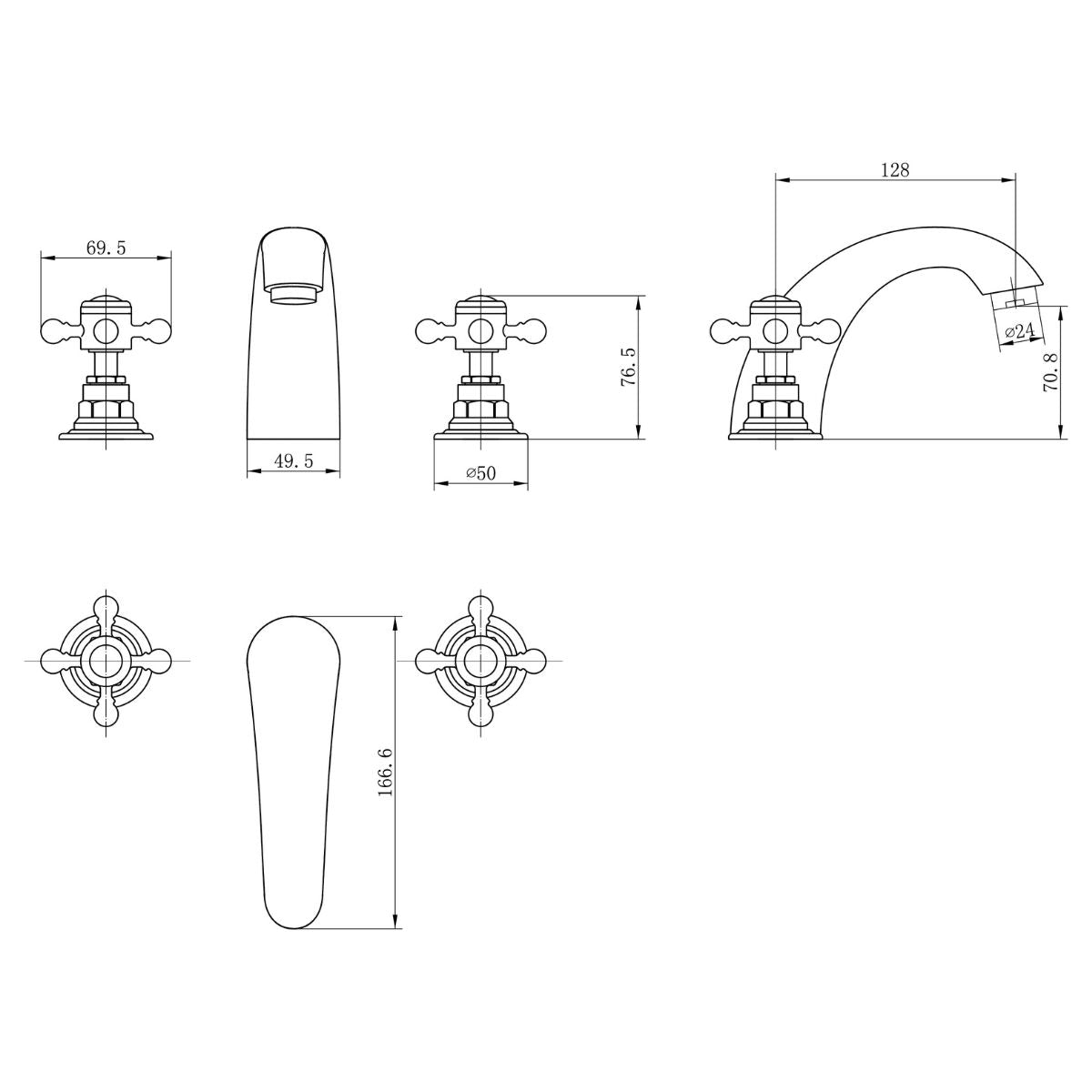 Harrogate 3 Hole Basin Mixer Brushed Brass