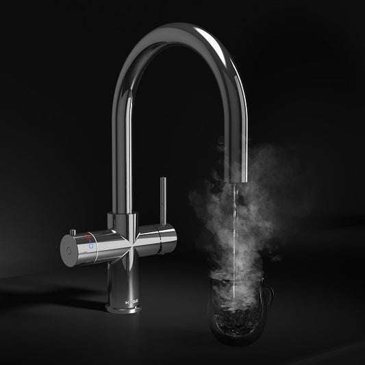 Koba Chrome 4-in-1 Swan Neck Pull Out Spout Boiling Tap – With Hot Water Tank & Filtration Kit