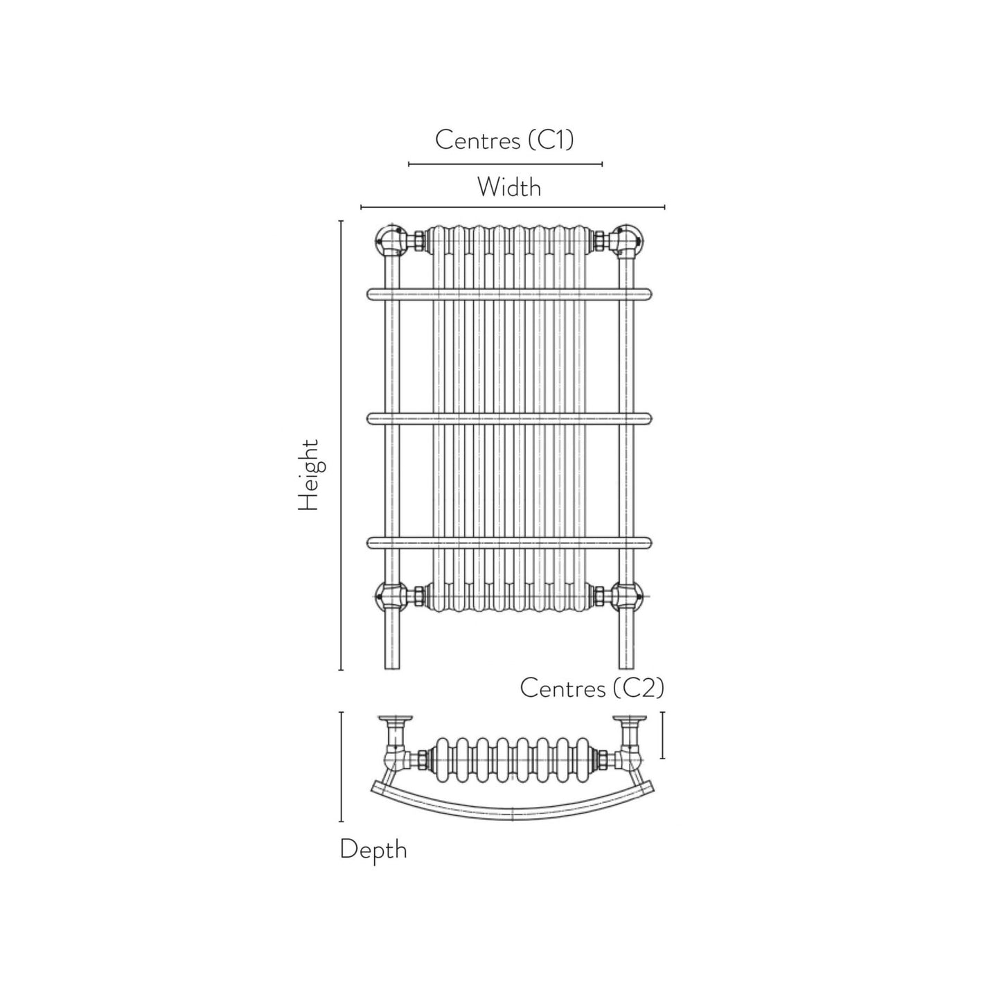 Scudo Huby Curved Rail 8 Column Radiator Towel Warmer - Chrome/White