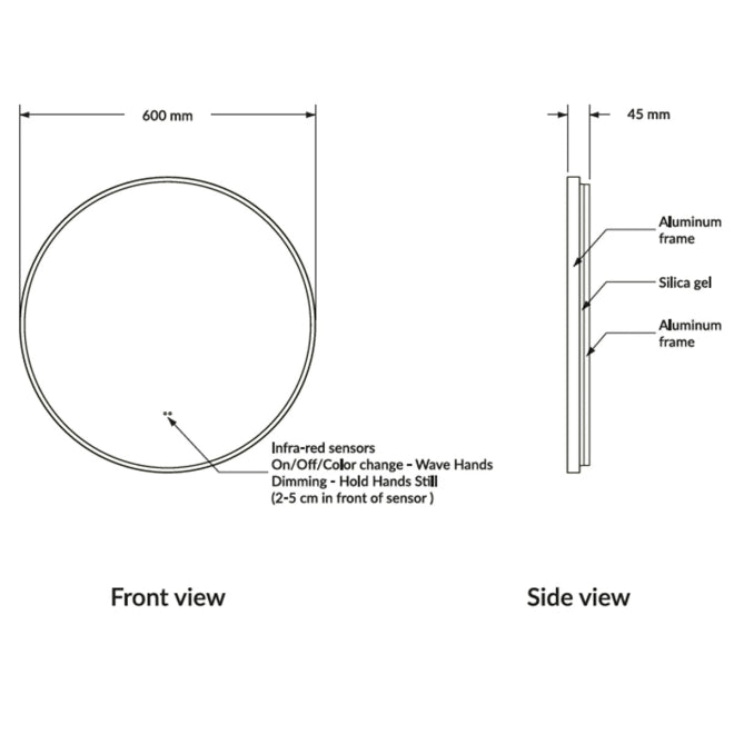 Scudo Macie Round Black LED Mirror 600mm