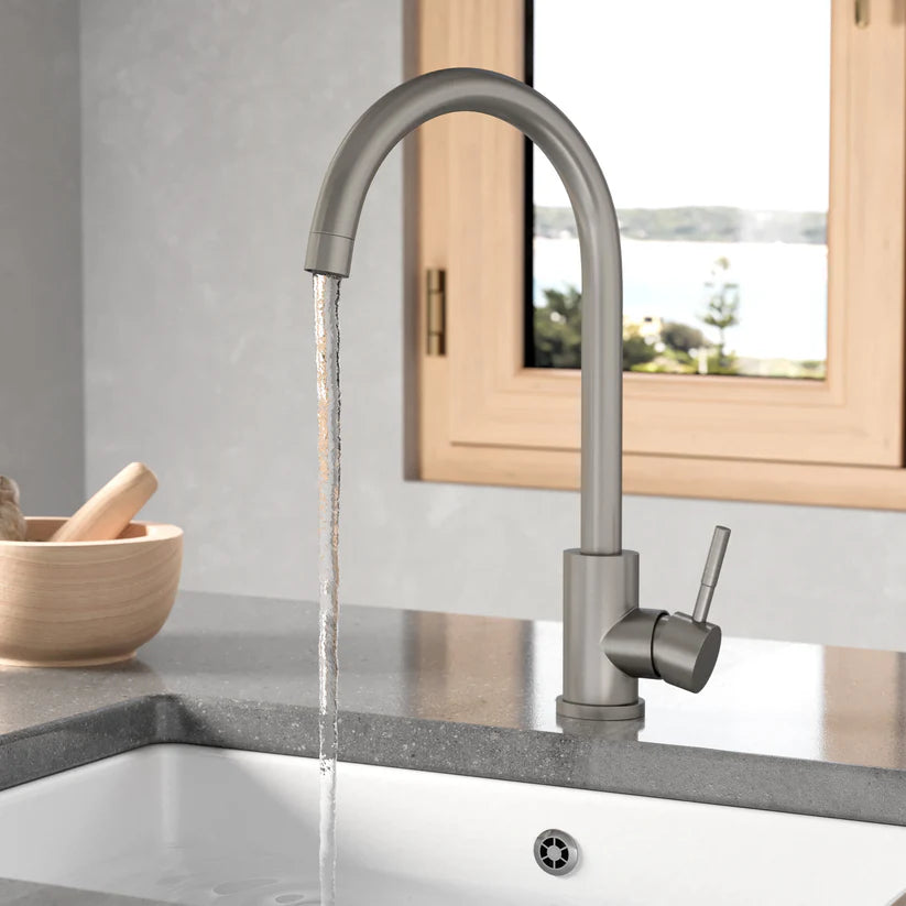 Scudo Manhattan Brushed Stainless Steel Kitchen Mixer Tap