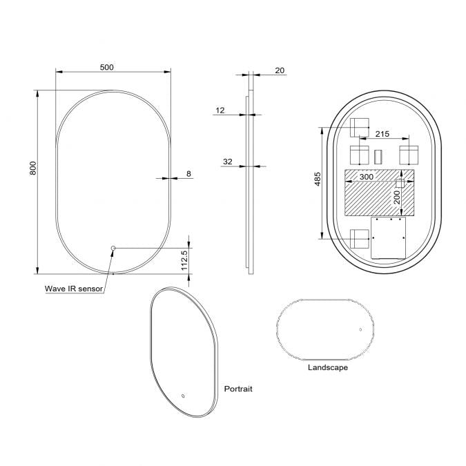 Aubrey LED Mirror Black 500 x 800mm