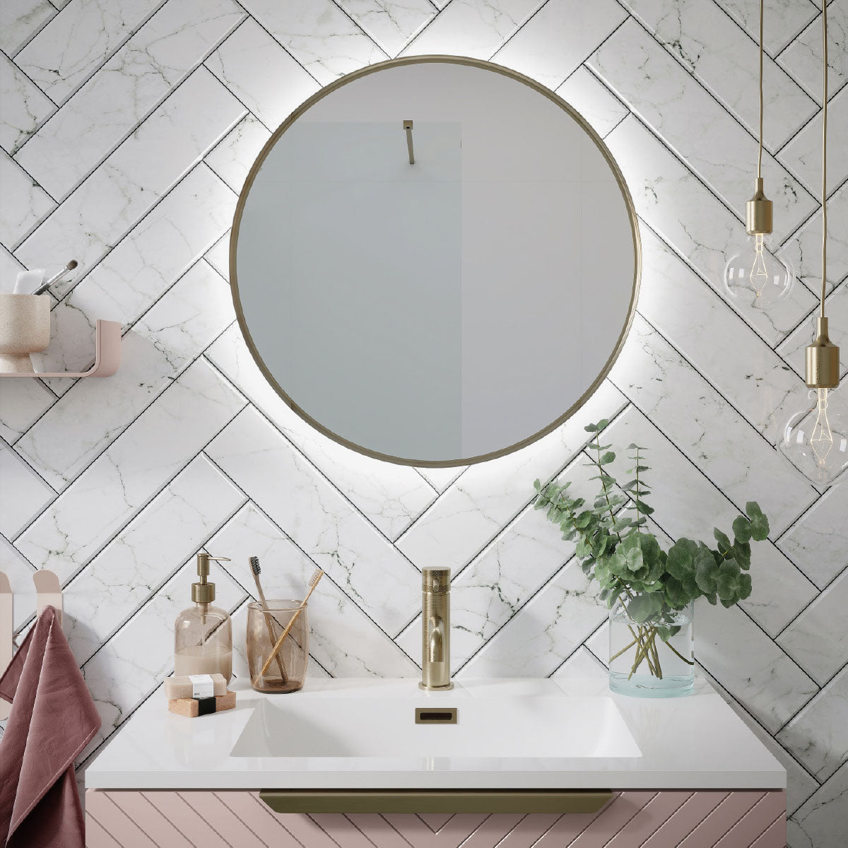 Scudo Macie Round Brushed Brass LED Mirror 600mm