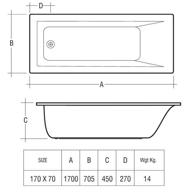 RAK Metropolitan Single Ended Acrylic Bath White 1700 x 700