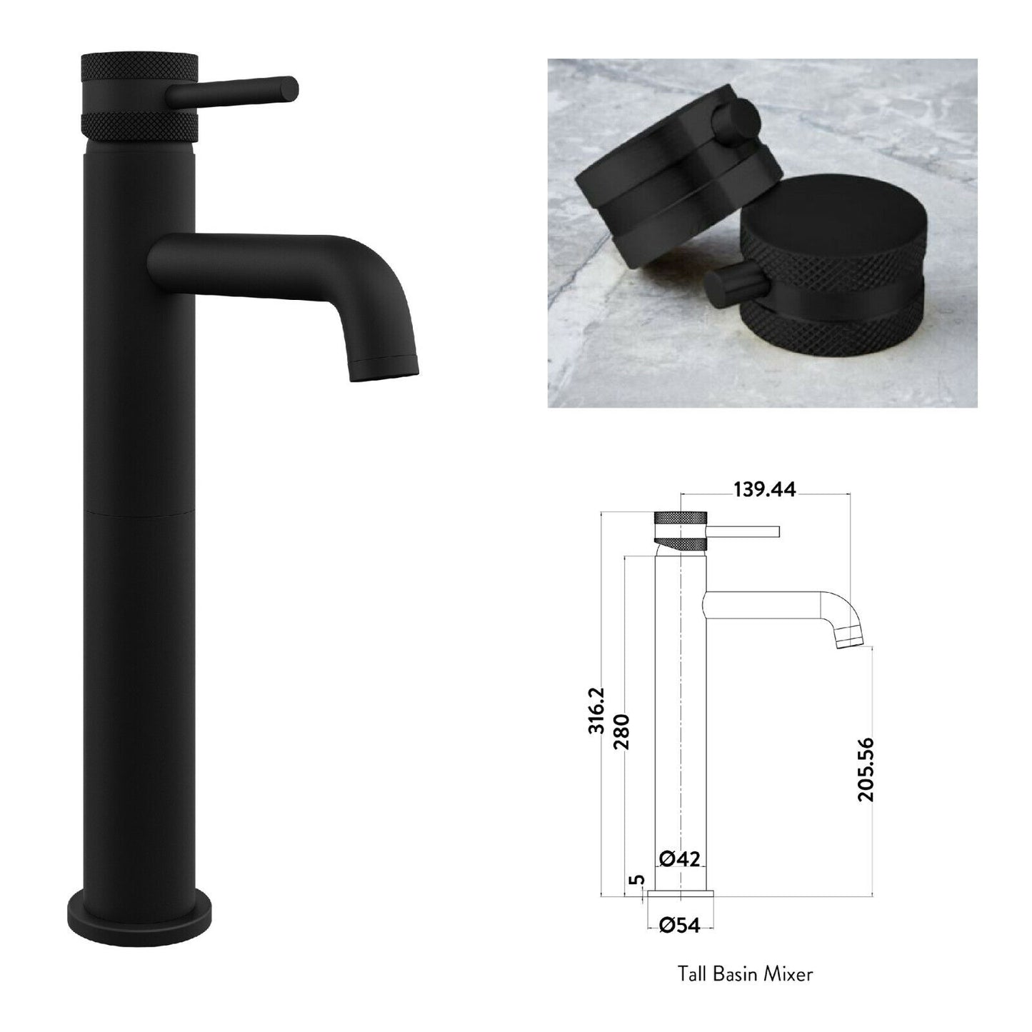 Scudo Core Tall Mono Basin Mixer Tap Black