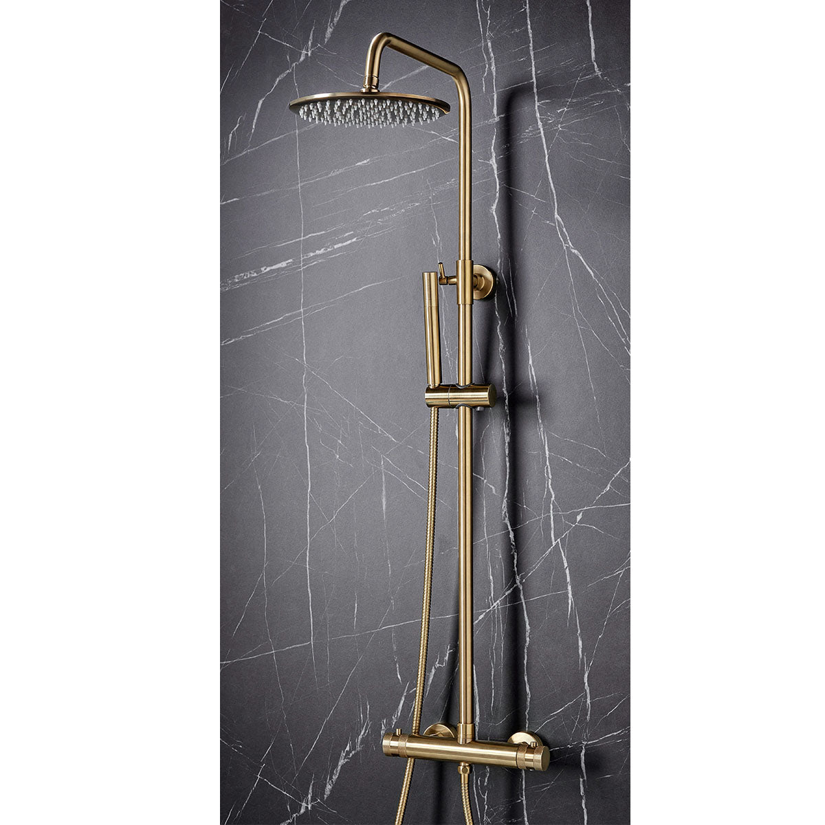 Apres Brushed Brass Rigid Riser Rain Shower with Handset