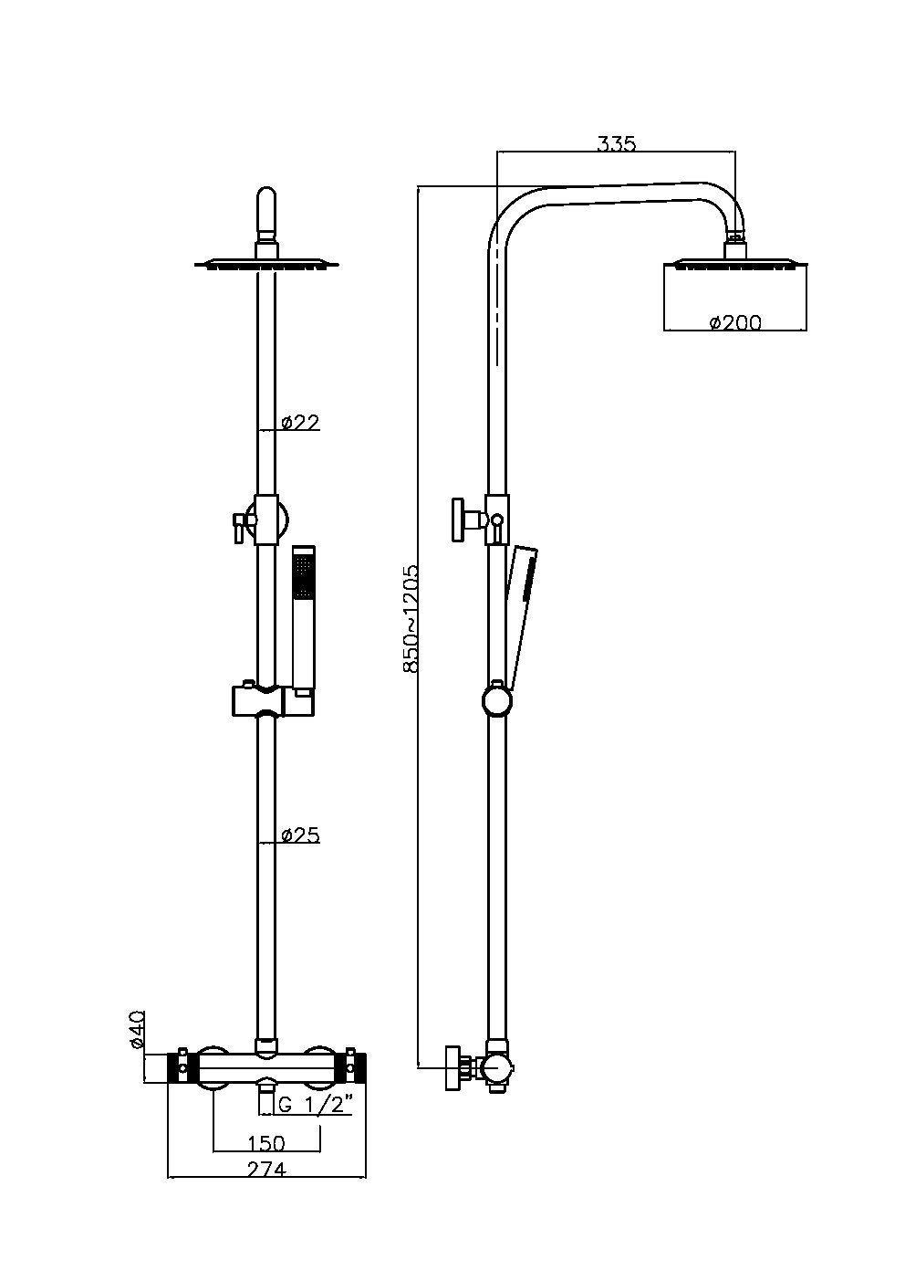 Apres Brushed Brass Rigid Riser Rain Shower with Handset