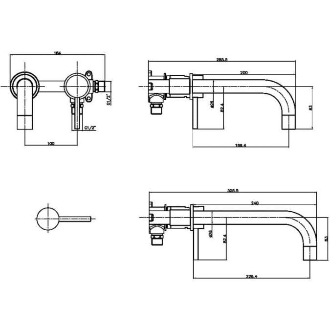 Apres Gunmetal Wall Mounted Basin & Bath Tap