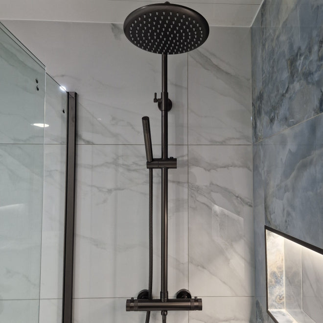 Apres Gunmetal Round Rigid Riser Shower