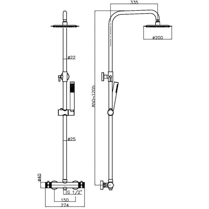 Apres Gunmetal Round Rigid Riser Shower