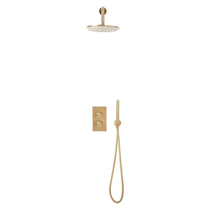 Scudo Core Brushed Brass Built in Shower Valve Round Wall & Fixed Head