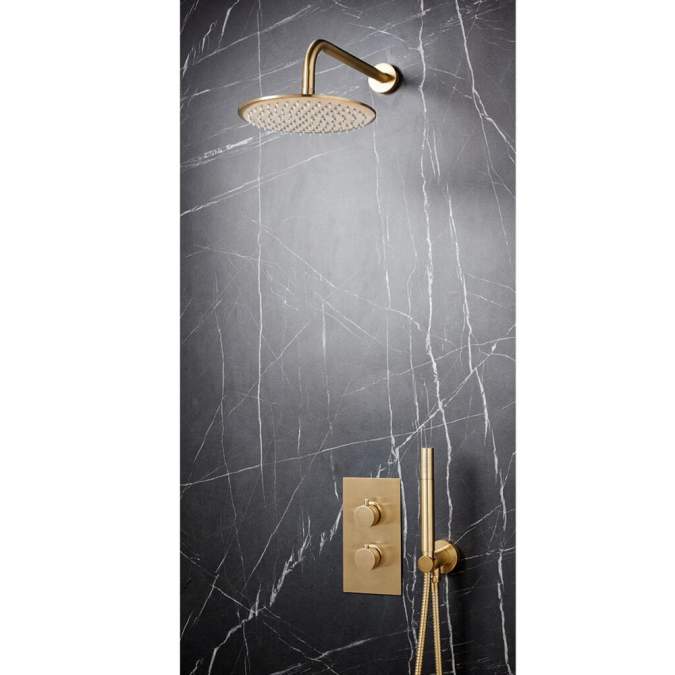 Scudo Core Brushed Brass Built in Shower Valve Round Wall & Fixed Head