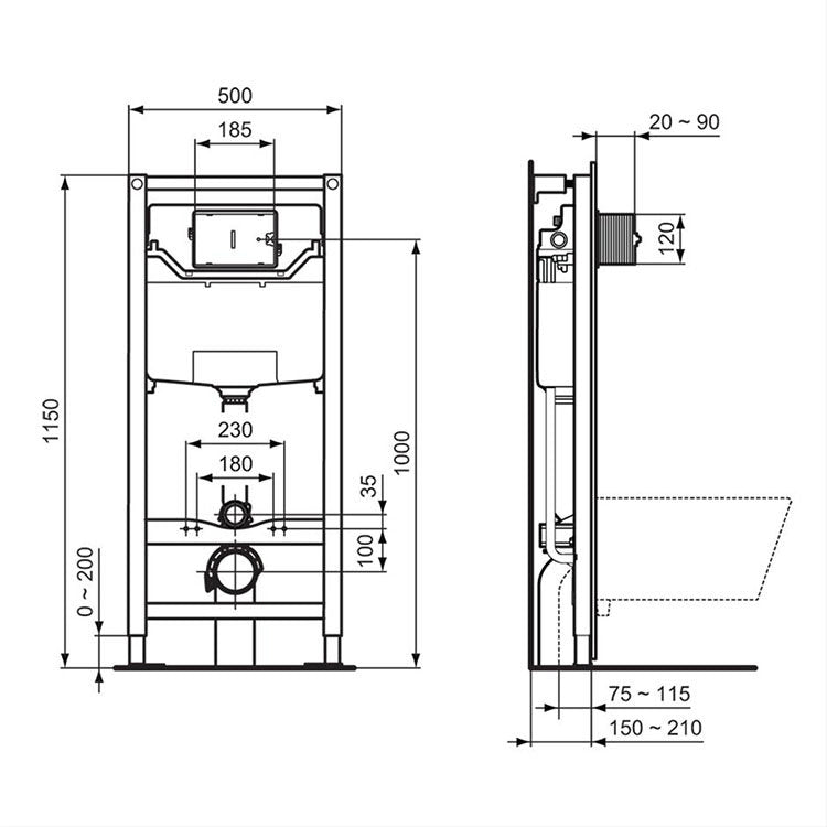 Ideal Standard Prosys 1150mm Height Mechanical Wall Hung WC Frame