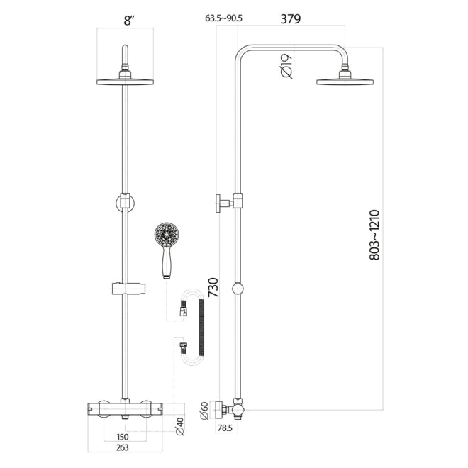 Serena Chrome Round Rigid Riser Shower Set