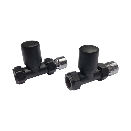 Scudo Black Radiator Valve Straight 15MM (Pair) TRV004