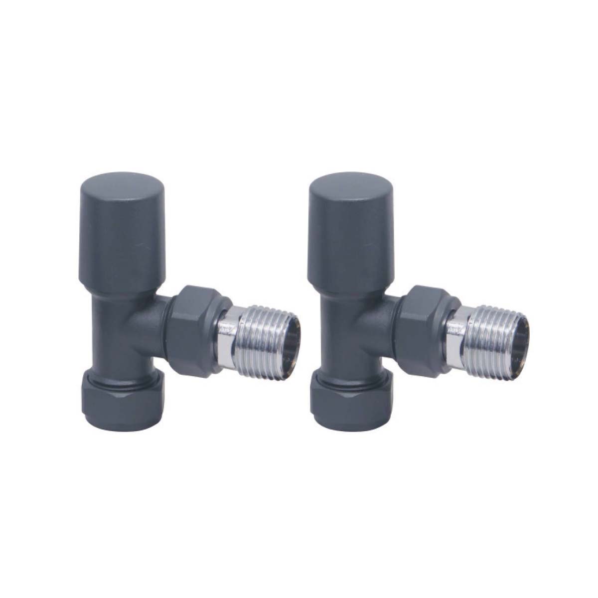 Anthracite Angled Towel Radiator Valves Round 15mm Twin Pack TRV006