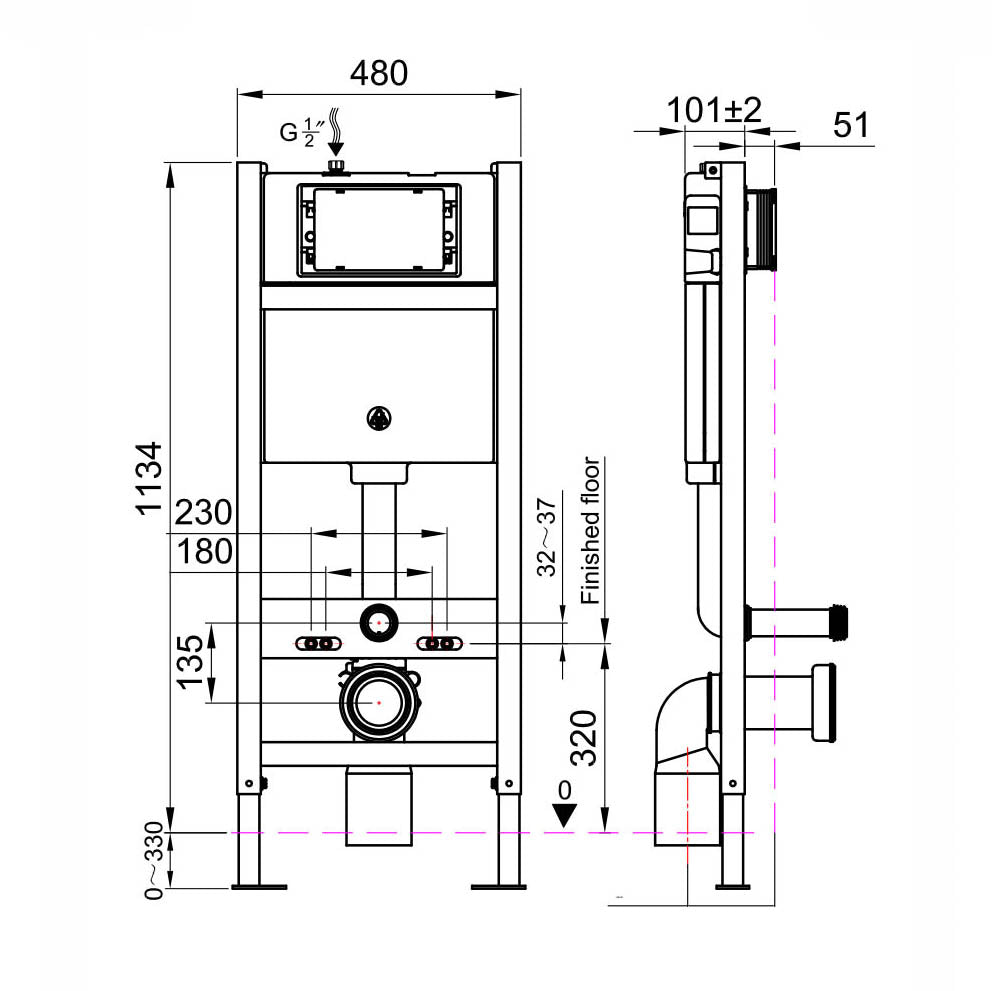 Wall Hung Toilet Frame, Cistern & Flush Plate