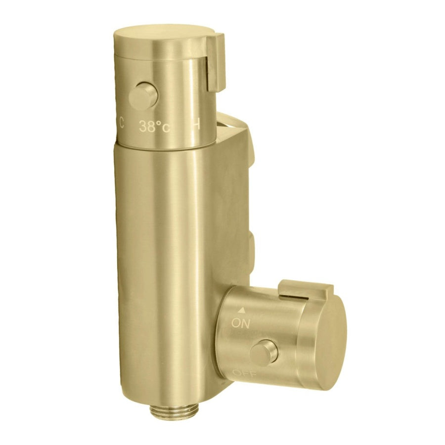 Round Douche Thermostatic Bar Valve with Shower Spray Kit Brushed Brass