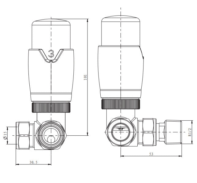 Scudo Anthracite Corner TRV Radiator Valves Twin Pack - Energy Saving